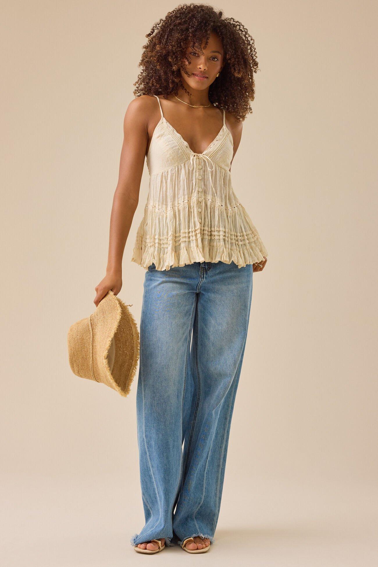 Lace Trim Babydoll Tank Product Image