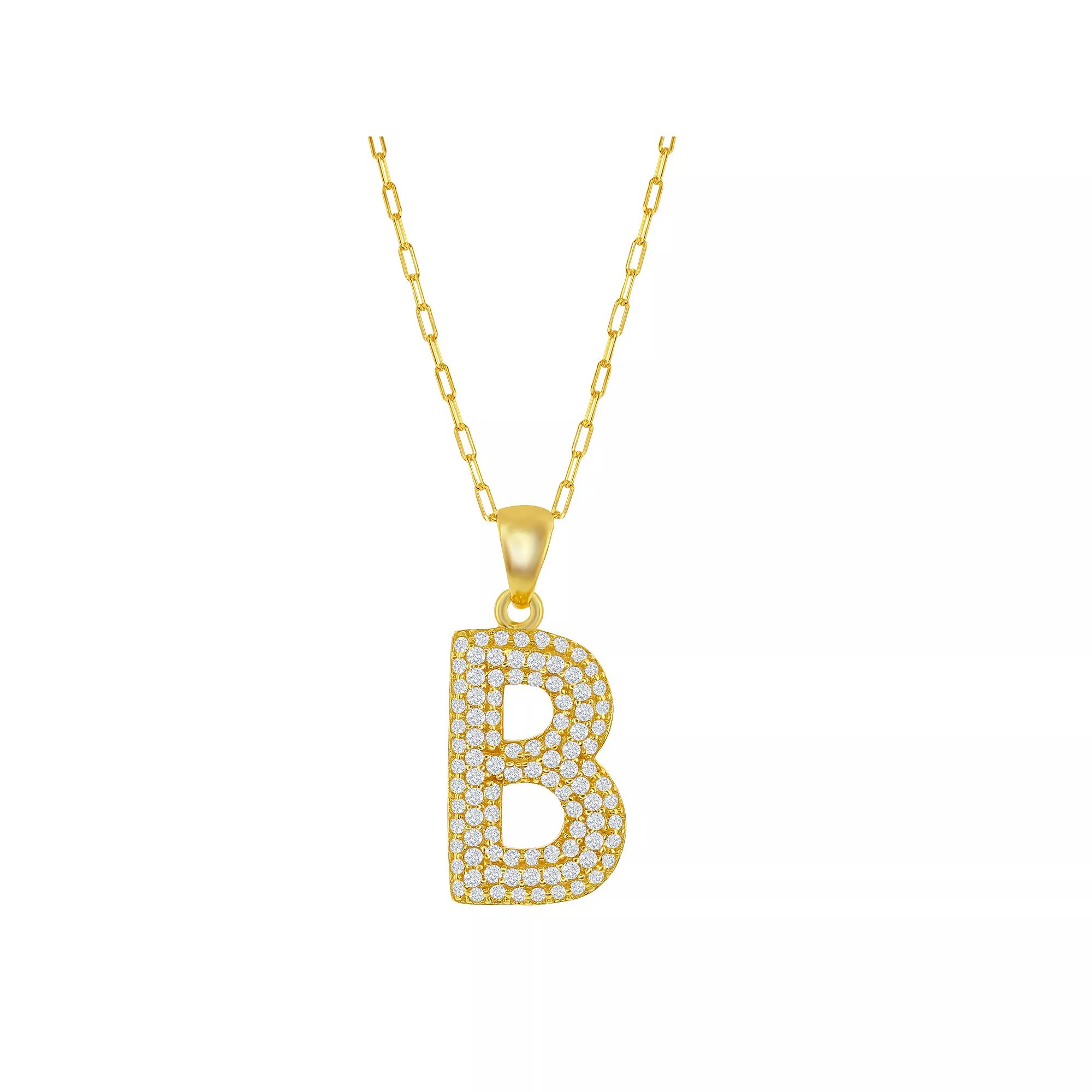 Sterling Silver Cubic Zirconia Block Initial Necklace, Women's, Size: 16-18" ADJ, H Product Image