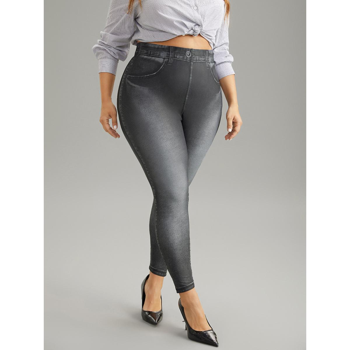 Plus Size Vintage High Rise Skinny Leggings Women Black Casual High stretch Skinny High Rise Dailywear Leggings BloomChic 14-16/1X Product Image