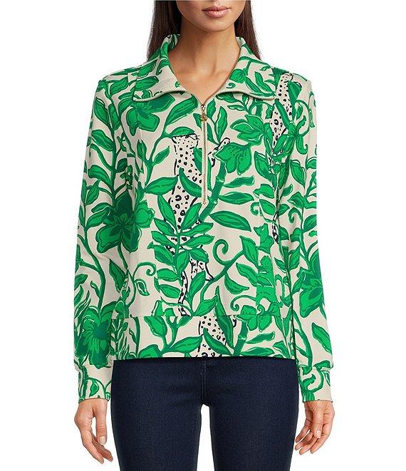 Lilly Pulitzer Eleni Luxe Terry Leaf Print Half Zip Long Sleeve Pullover Product Image