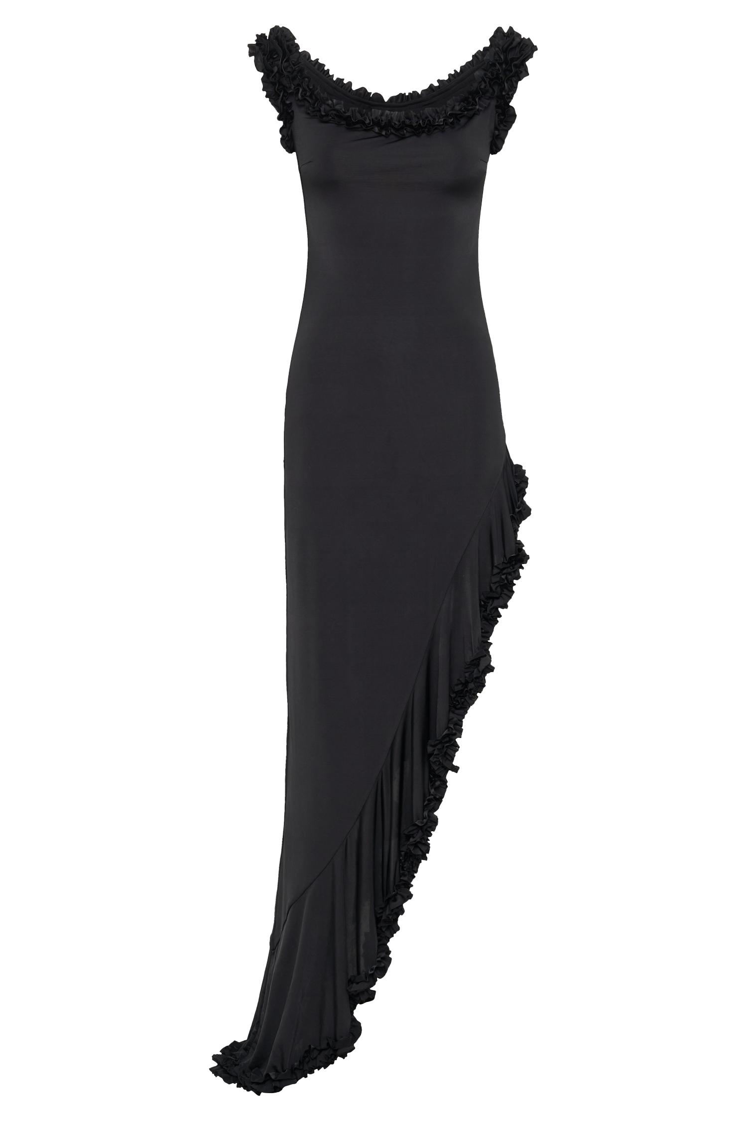 Arielle Off Shoulder Ruffle Midi Dress - Black Product Image