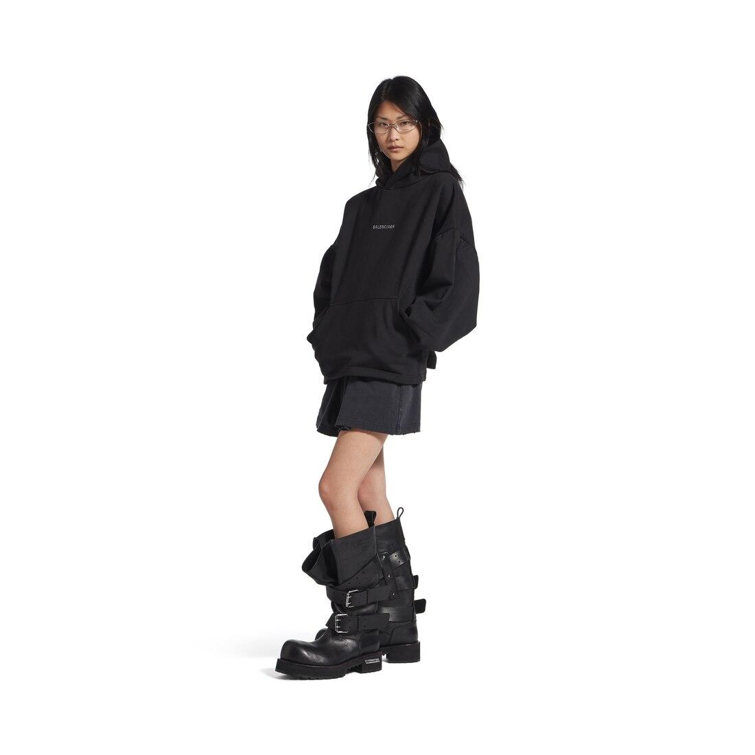 Women's Balenciaga Back Cropped Hoodie in Black Product Image