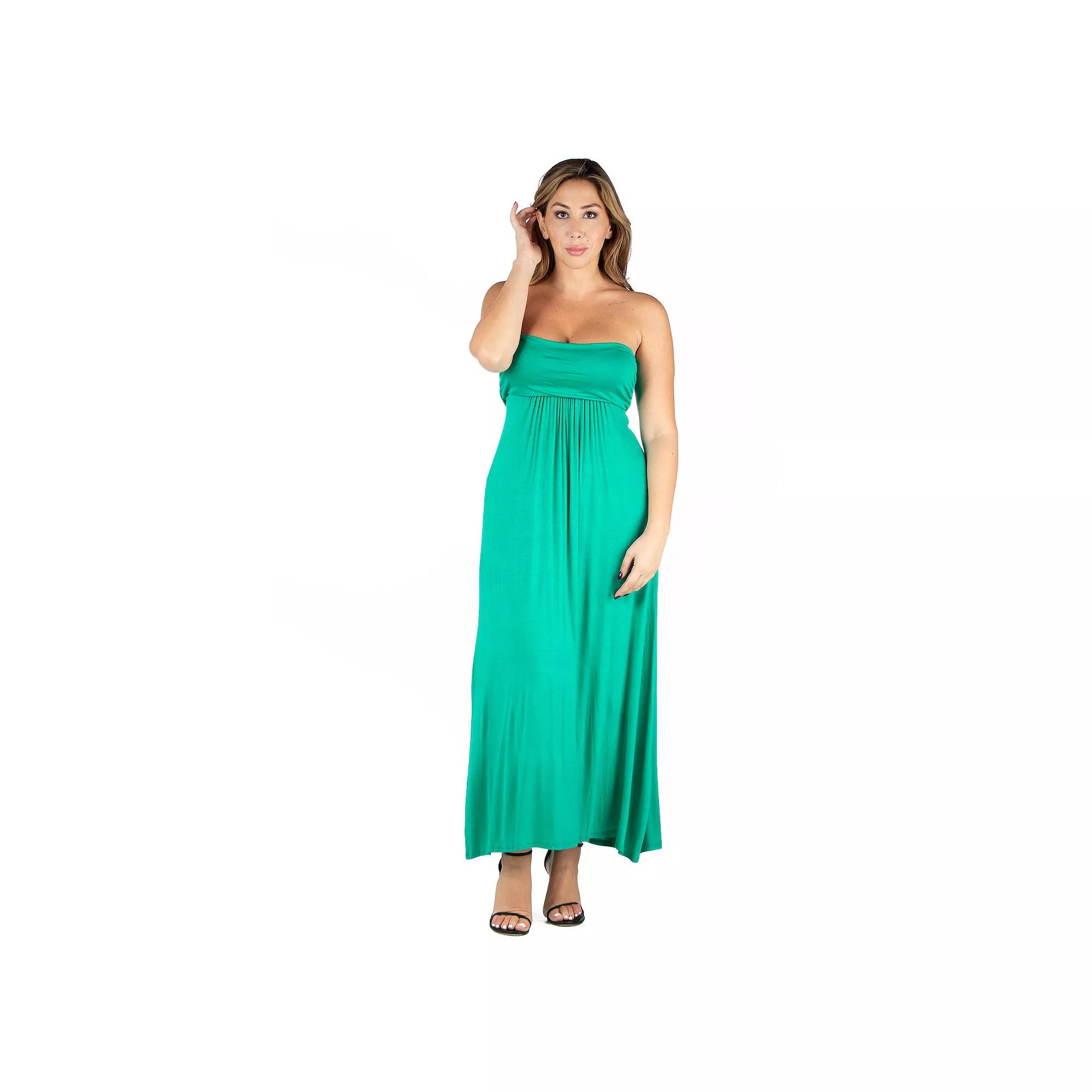 Plus Size 24seven Comfort Apparel Strapless Maxi Dress, Women's, Size: 1XL, Green Product Image