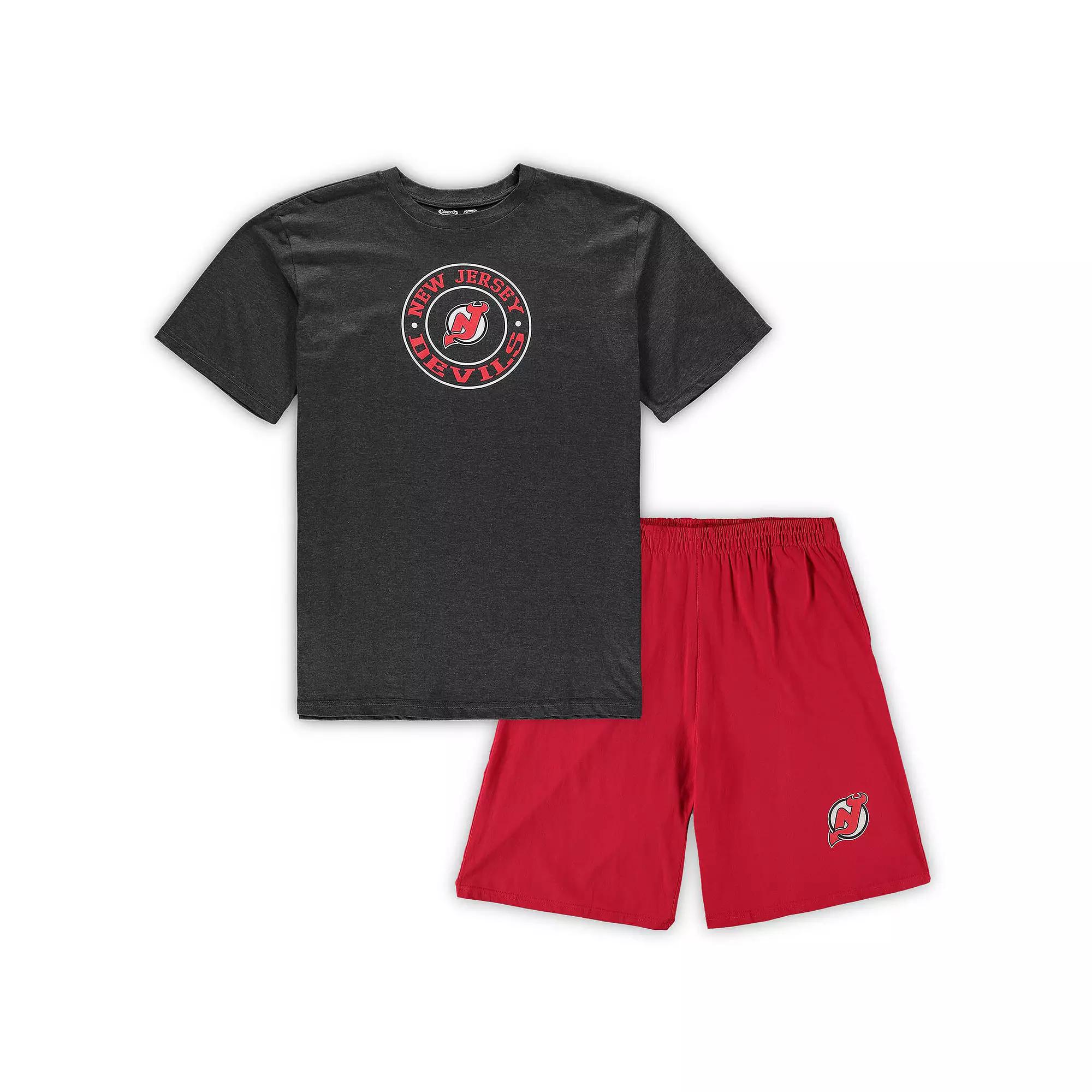 Men's Concepts Sport Red/Heathered Charcoal New Jersey Devils Big & Tall T-Shirt & Shorts Sleep Set, Size: XLT, Nhl Red Product Image