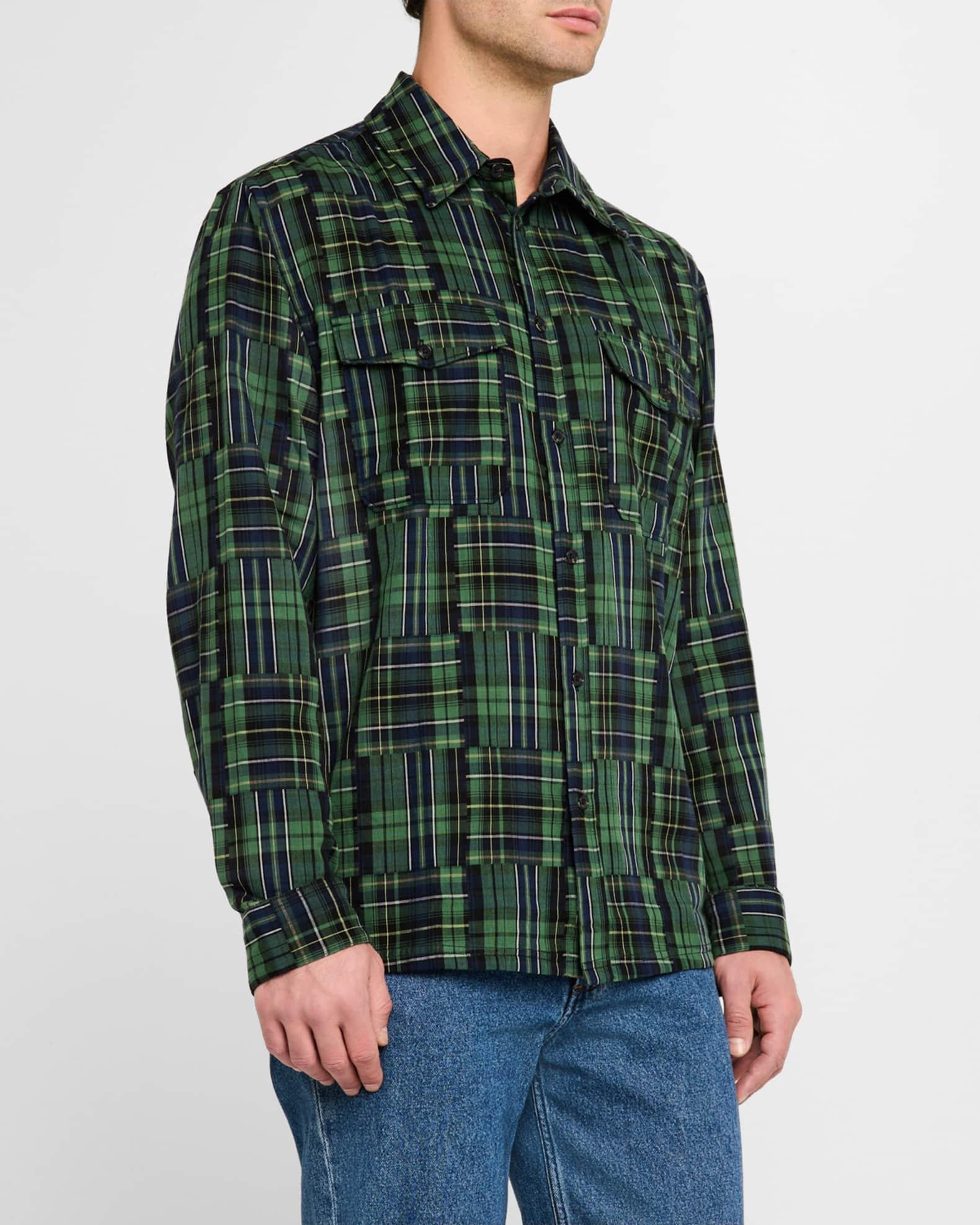 Men's Patchwork Plaid Button-Down Shirt Product Image