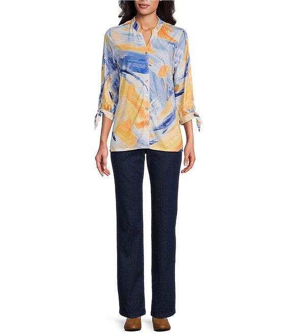 Allison Daley Petite Size 3/4 Tie Sleeve Y-Neck Button Front Knit Top Product Image