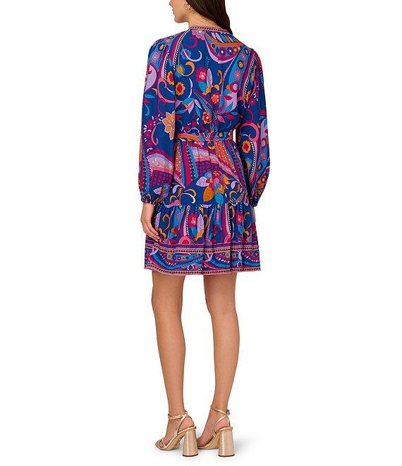 Adrianna by Adrianna Papell Abstract Printed Surplice V-Neck Long Sleeve Dress Product Image
