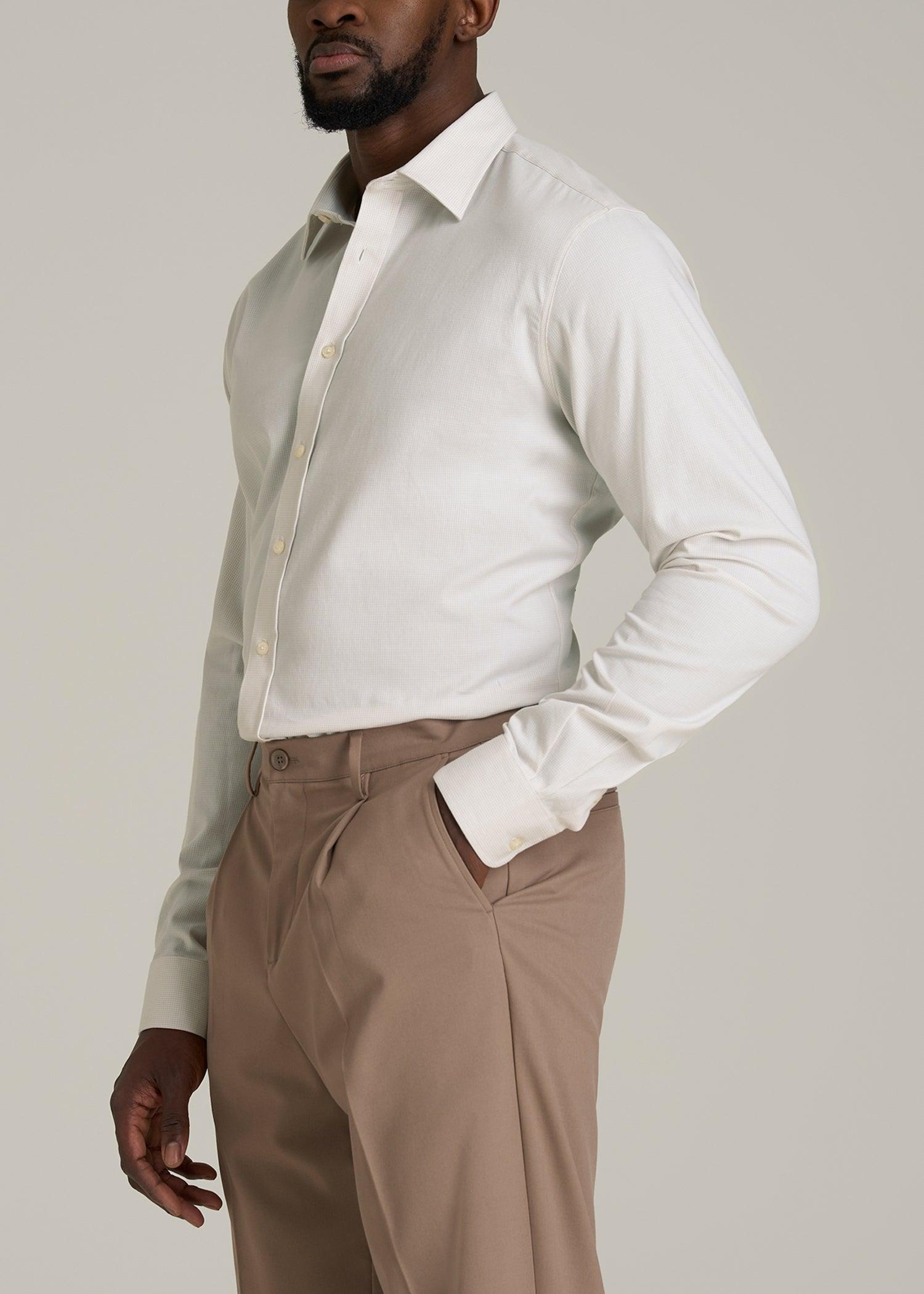 Oskar Button-Up Dress Shirt for Tall Men in Beige Mini Gingham Male Product Image