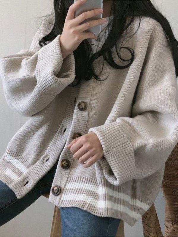 Button Down Striped Knit Cardigan Product Image