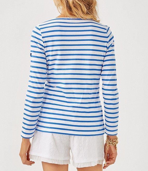 Lilly Pulitzer x Saint James Minquidame Contrast Stripe Round Neck Long Sleeve Cotton Tee Product Image