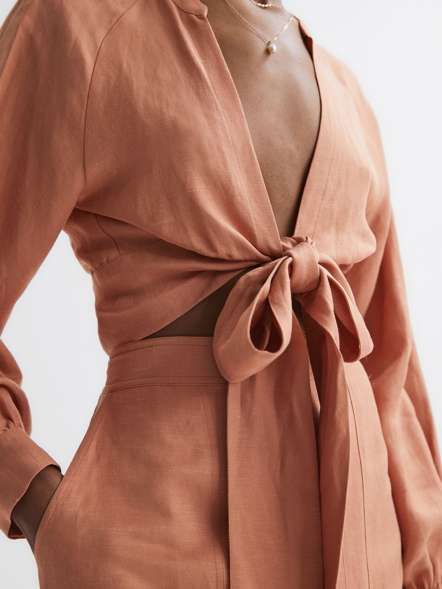 Tie Front Cropped Blouse in Rust Product Image