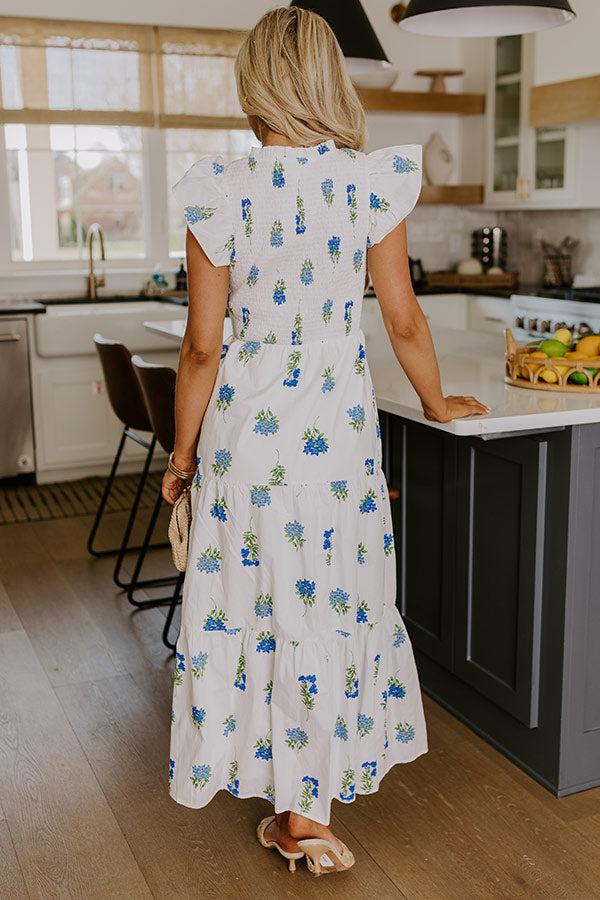 Gleaming Smile Floral Smocked Midi Dress in White Product Image