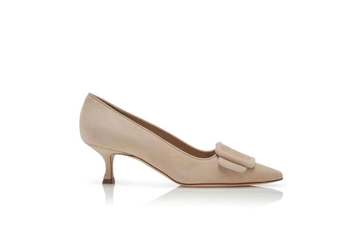 MAYSALEPUMP 50 Light Beige Suede Buckle Detail Pumps Product Image