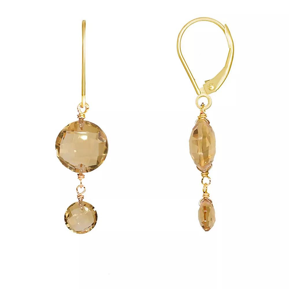 Jewelmak 14k Gold Citrine Double Coin Leverback Earrings, Women's Product Image