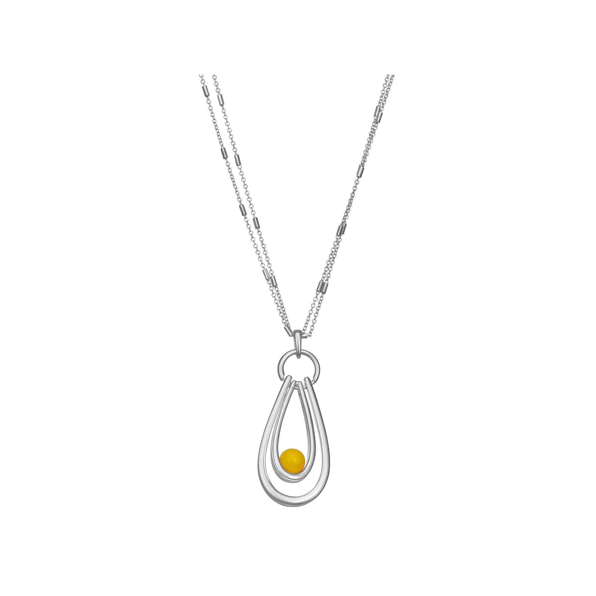 Napier Silver Tone Yellow Stone Pendant Necklace, Women's Product Image