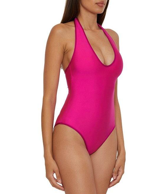 Trina Turk Bloom Reversible Plunge V-Neck Halter One Piece Swimsuit Product Image
