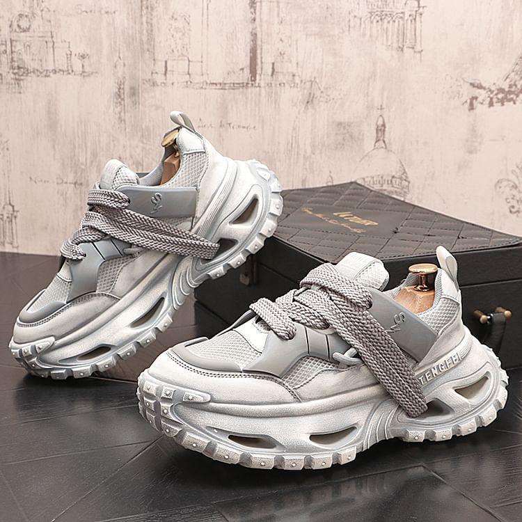 Platform Mesh Panel Lace-Up Sneakers Product Image