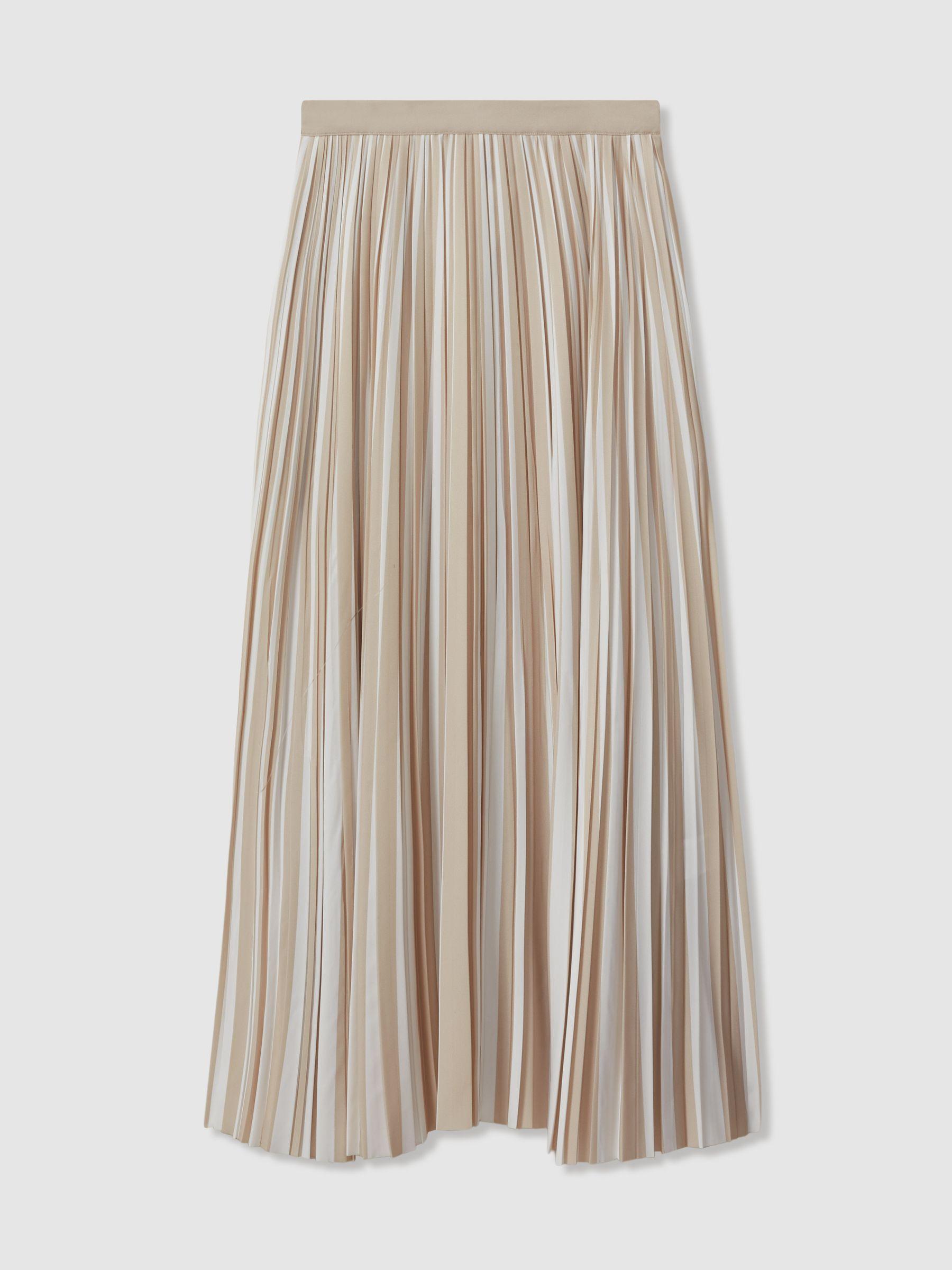 Striped Pleated Midi Skirt in Neutral Product Image