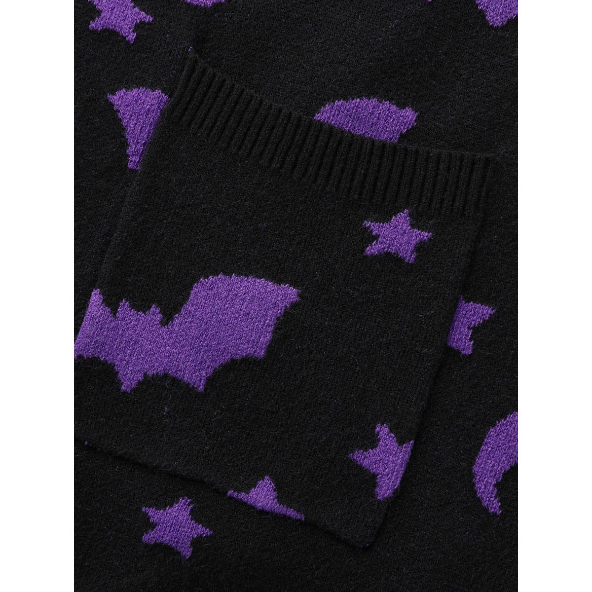 Plus Size Bat Printed Jacquard Cardigan Black Women Casual Loose Long Sleeve Everyday Cardigans BloomChic 14-16/1X Product Image