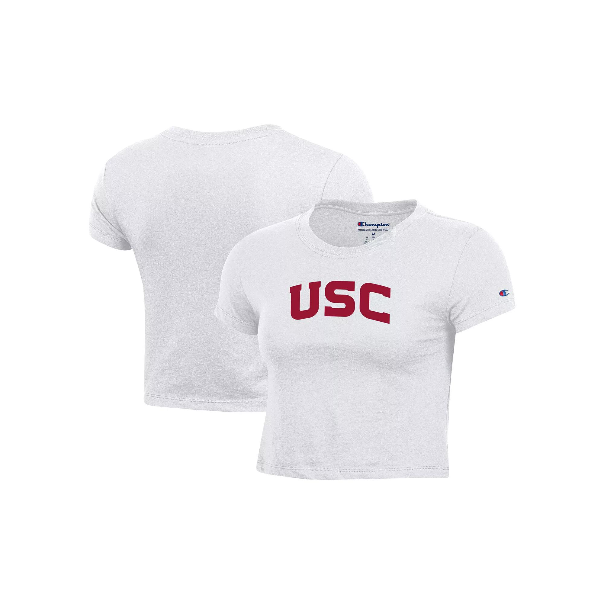 Women's Champion White USC Trojans Core Script Baby Cropped T-Shirt,  Product Image