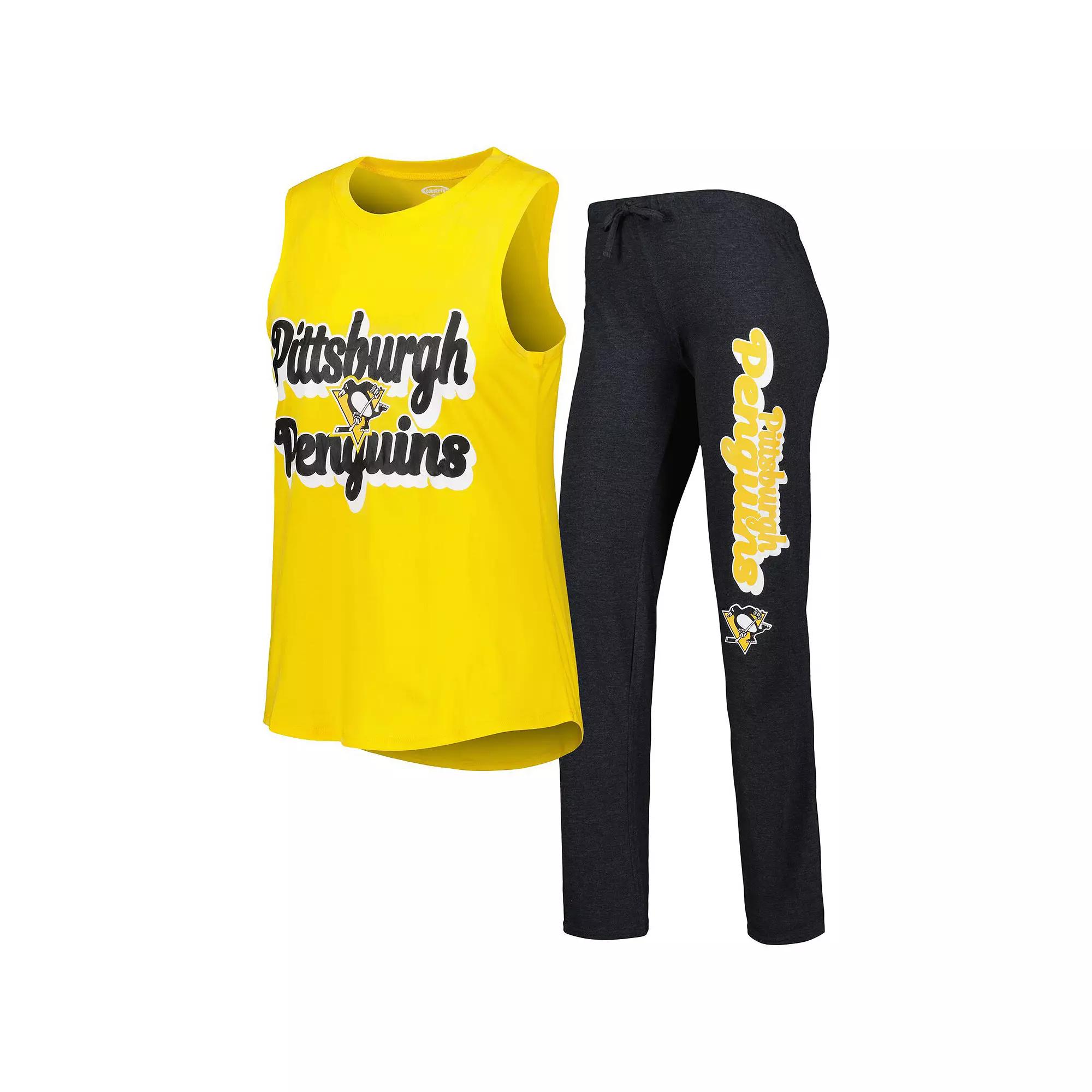 Women's Concepts Sport Gold/Black Pittsburgh Penguins Meter Muscle Tank Top & Pants Sleep Set,  Product Image