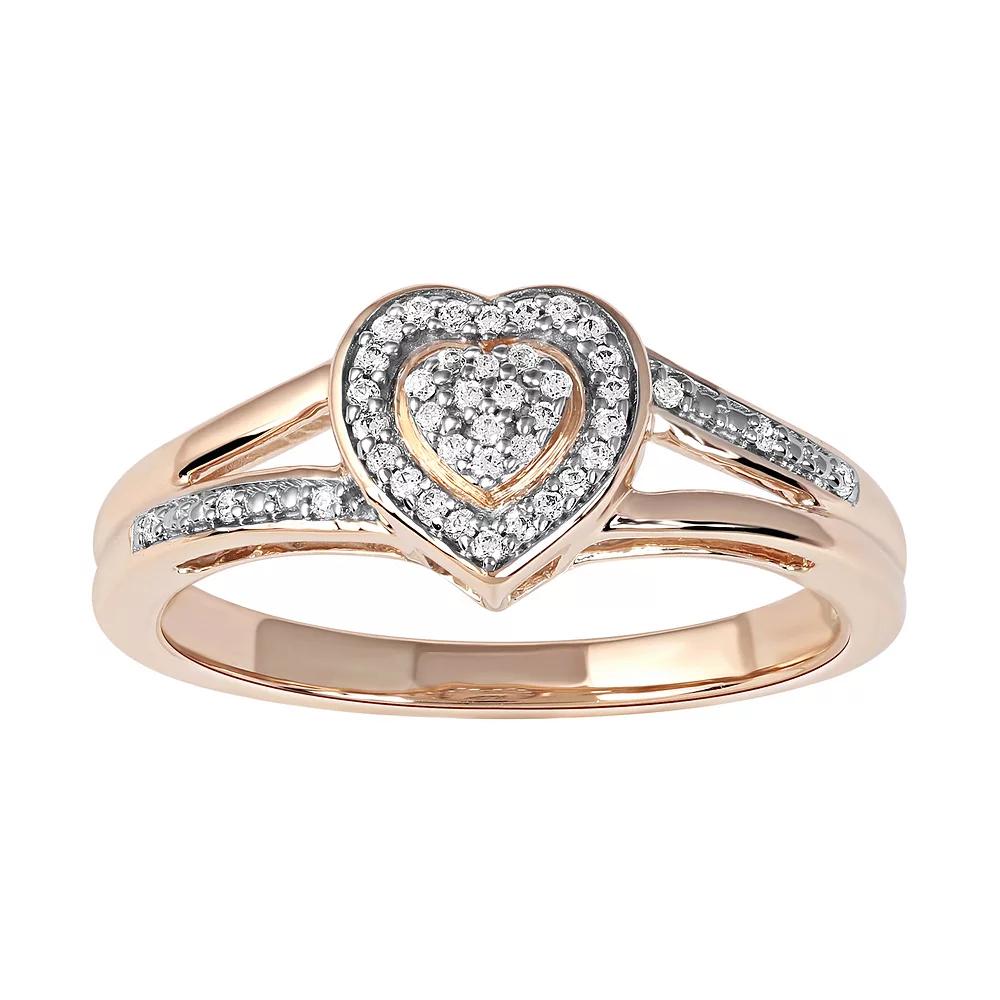 DeCouer Sterling Silver 1/10 Carat T.W. Diamond Heart Promise Ring, Womens Gold Tone Product Image