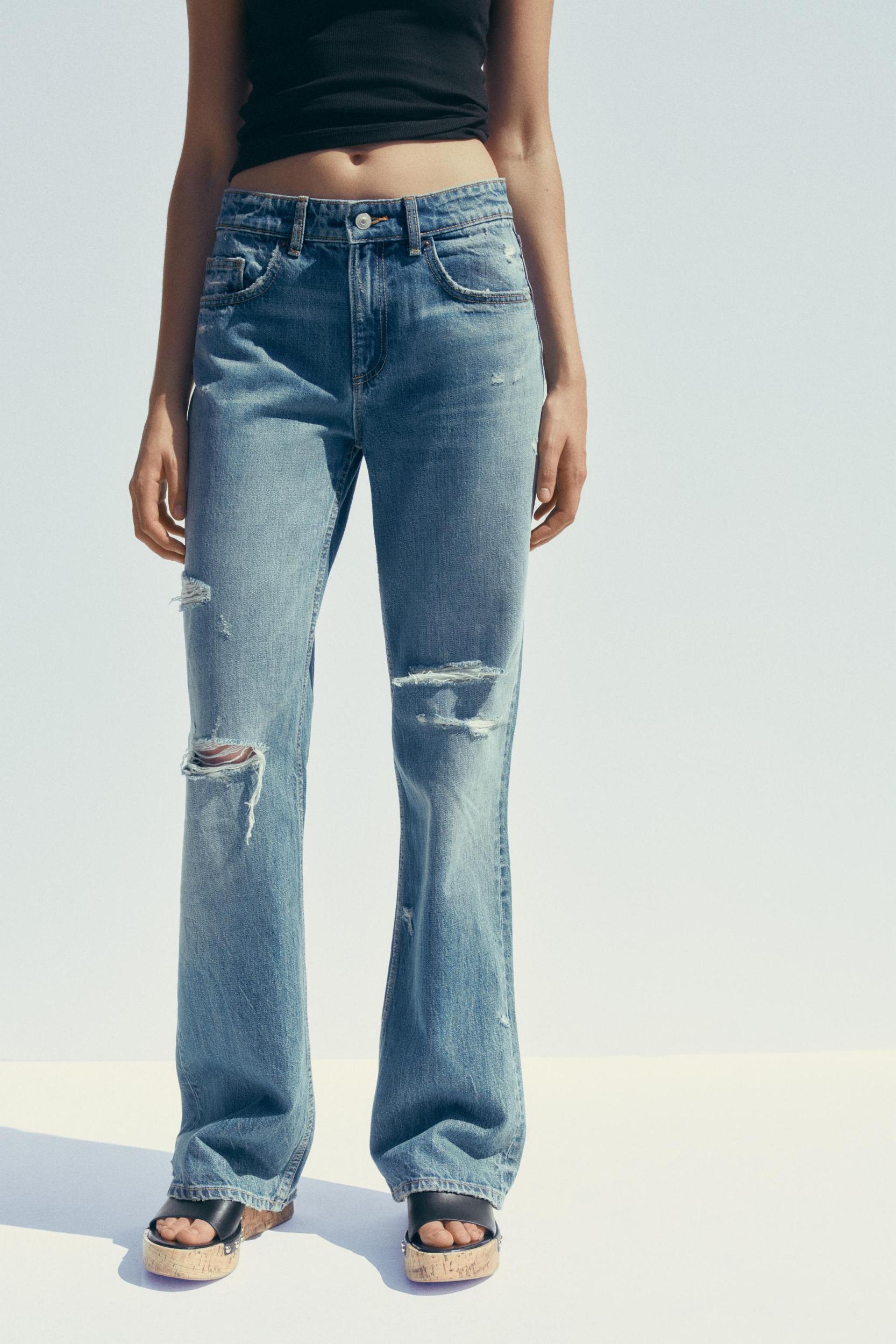 TRF MID-RISE RIPPED WIDE LEG JEANS Product Image