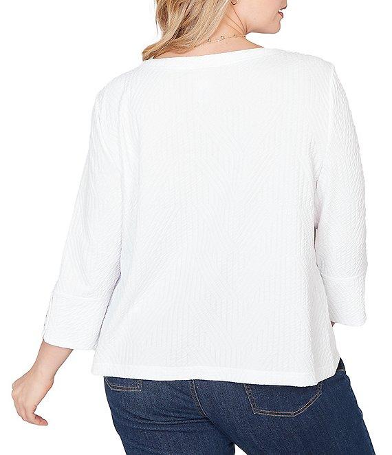 Ruby Rd. Plus Size Abstract Textured Pucker Knit Scoop Neck 3/4 Sleeve Top Product Image