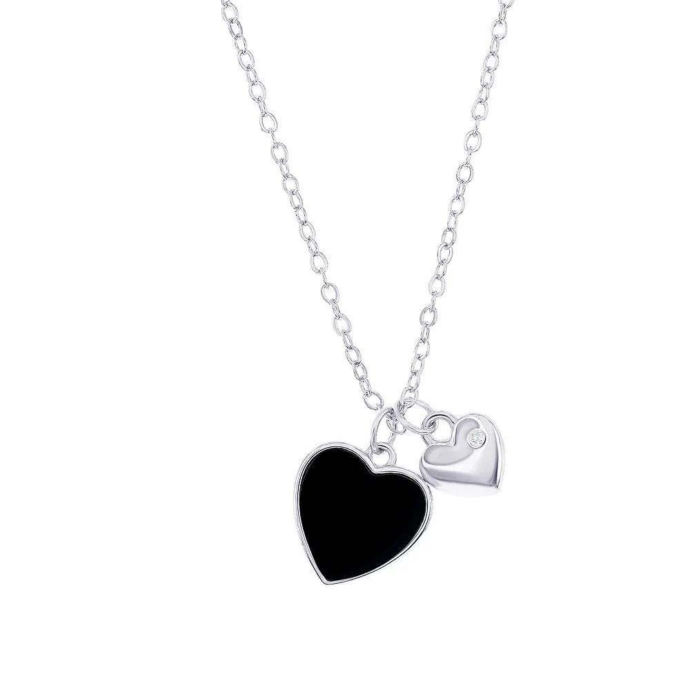 Argento Bella Sterling Silver Onyx Heart Necklace, Women's, Size: 14-17" ADJ Product Image