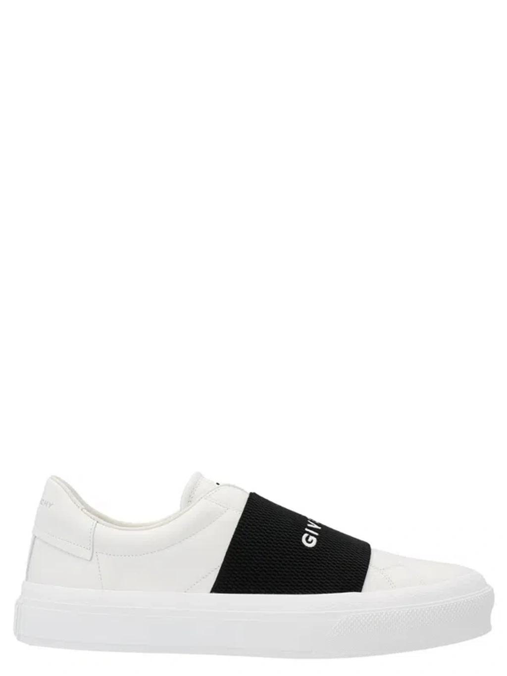 GIVENCHY Logo-embroidered Slip-on Leather Sneakers In White Black Product Image