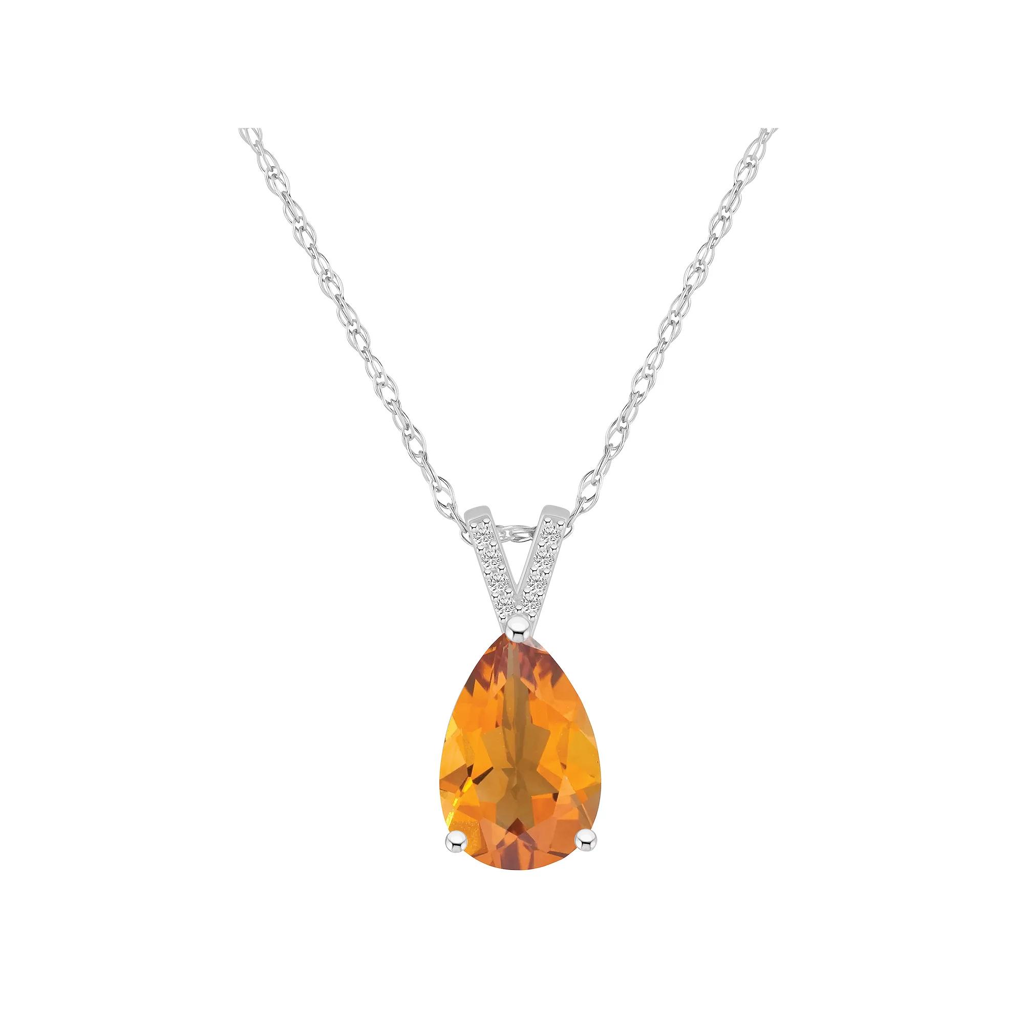 Alyson Layne 10k White Gold Pear Shape Gemstone Diamond Accent Pendant Necklace, Women's, Size: 18", Citrine Product Image