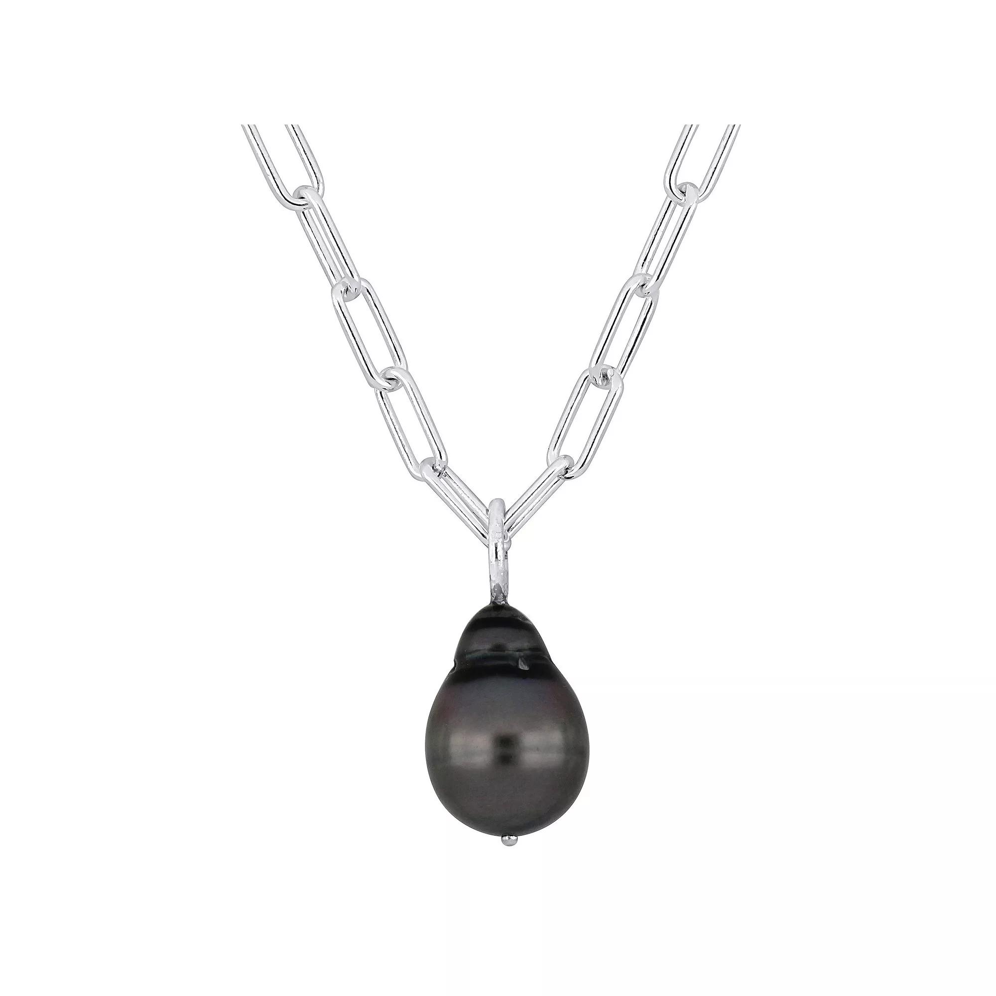 Stella Grace Sterling Silver Black Tahitian Cultured Pearl Drop Necklace, Women's, Size: 18" Product Image