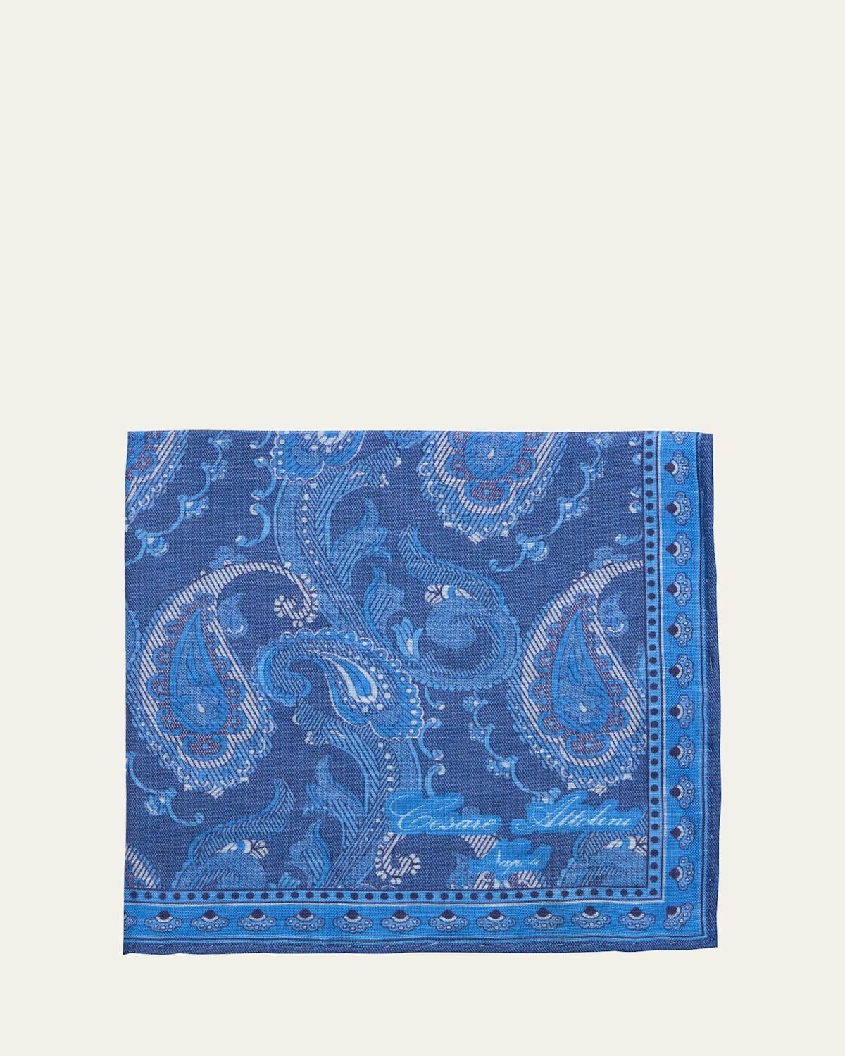 Men's Linen and Cotton Paisley Pocket Square Product Image