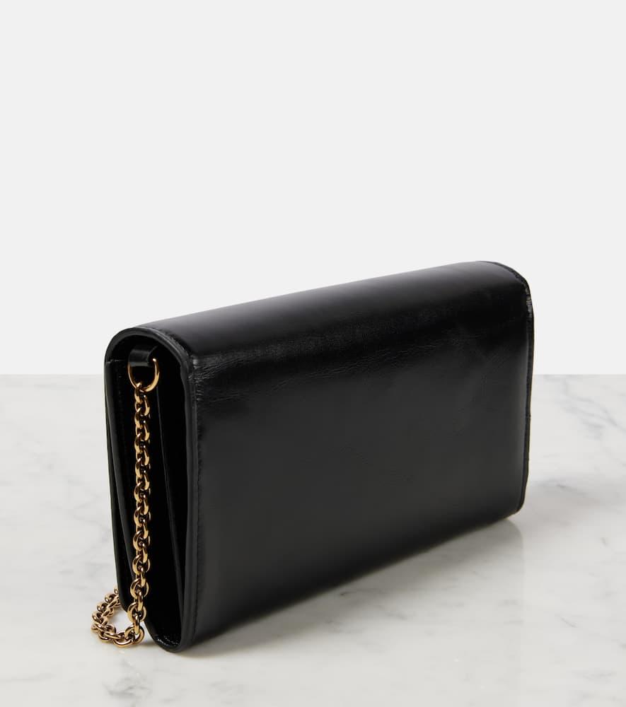 CHLOÉ Iconic Flap Wallet On Chain In Shiny Calfskin In Black Product Image