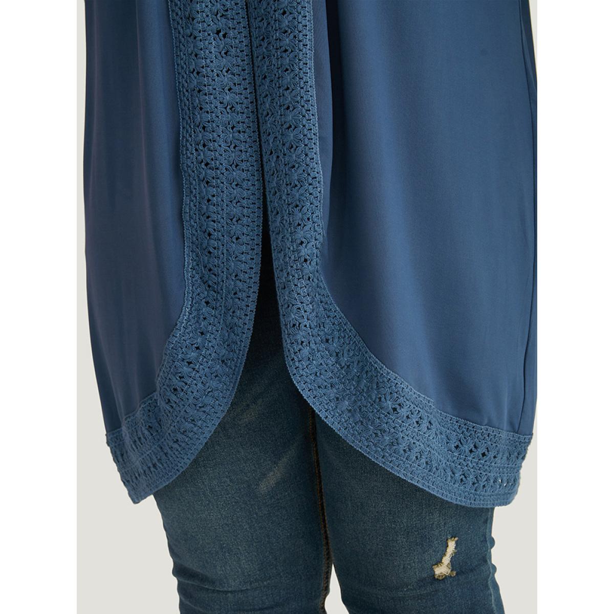 Plus Size Supersoft Essentials Plain Lace Patchwork Open Front Kimono Women DarkBlue Casual Plain Dailywear Kimonos BloomChic 10/M Product Image