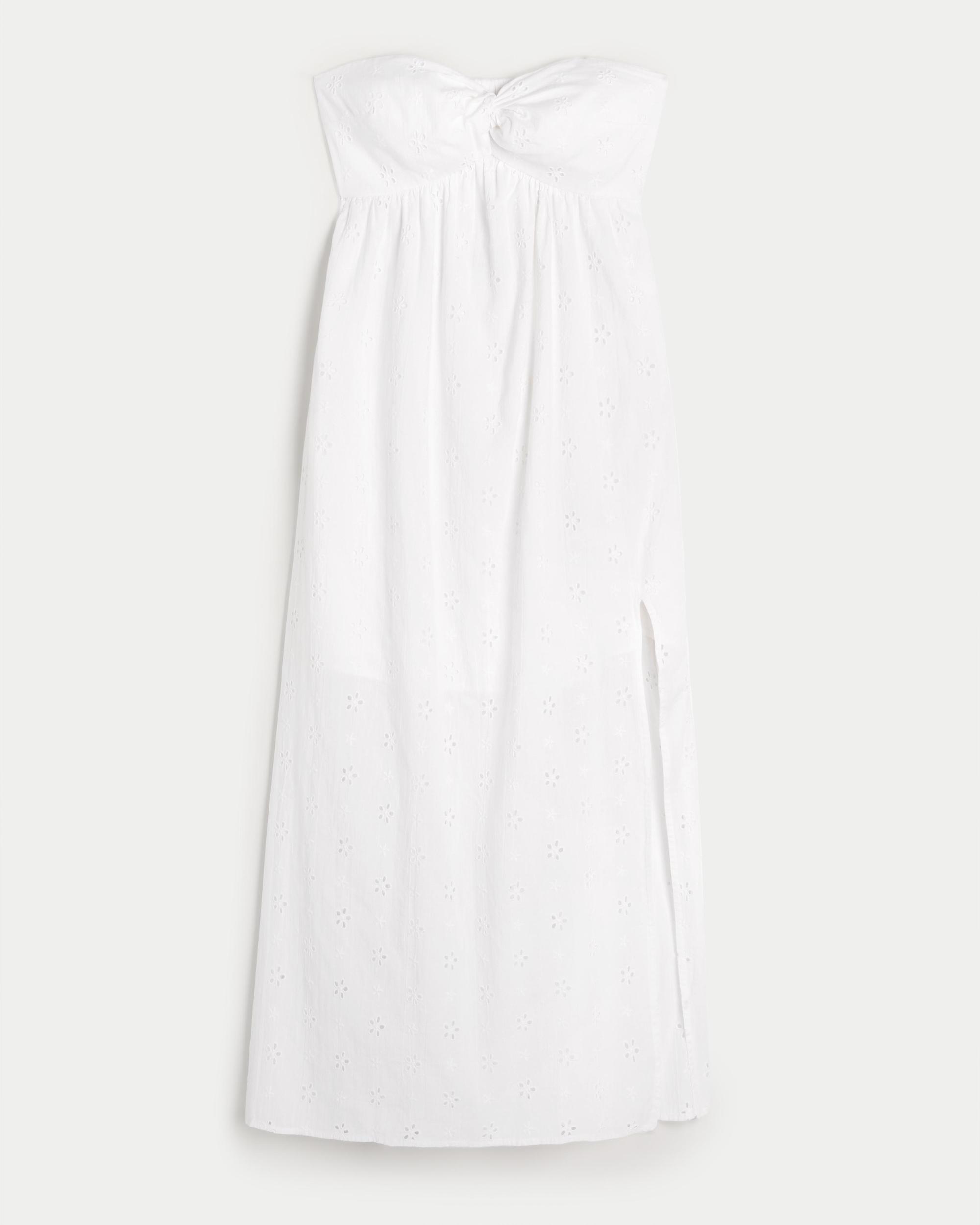 Twist Bust Eyelet Strapless Midi Dress Product Image