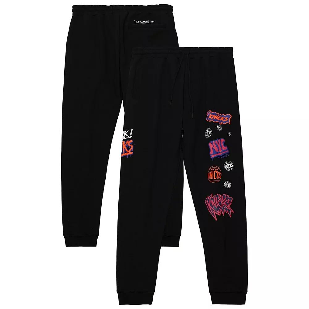 Men's Mitchell & Ness Black New York Knicks Slap Sticker Sweatpants, Size: Large Product Image