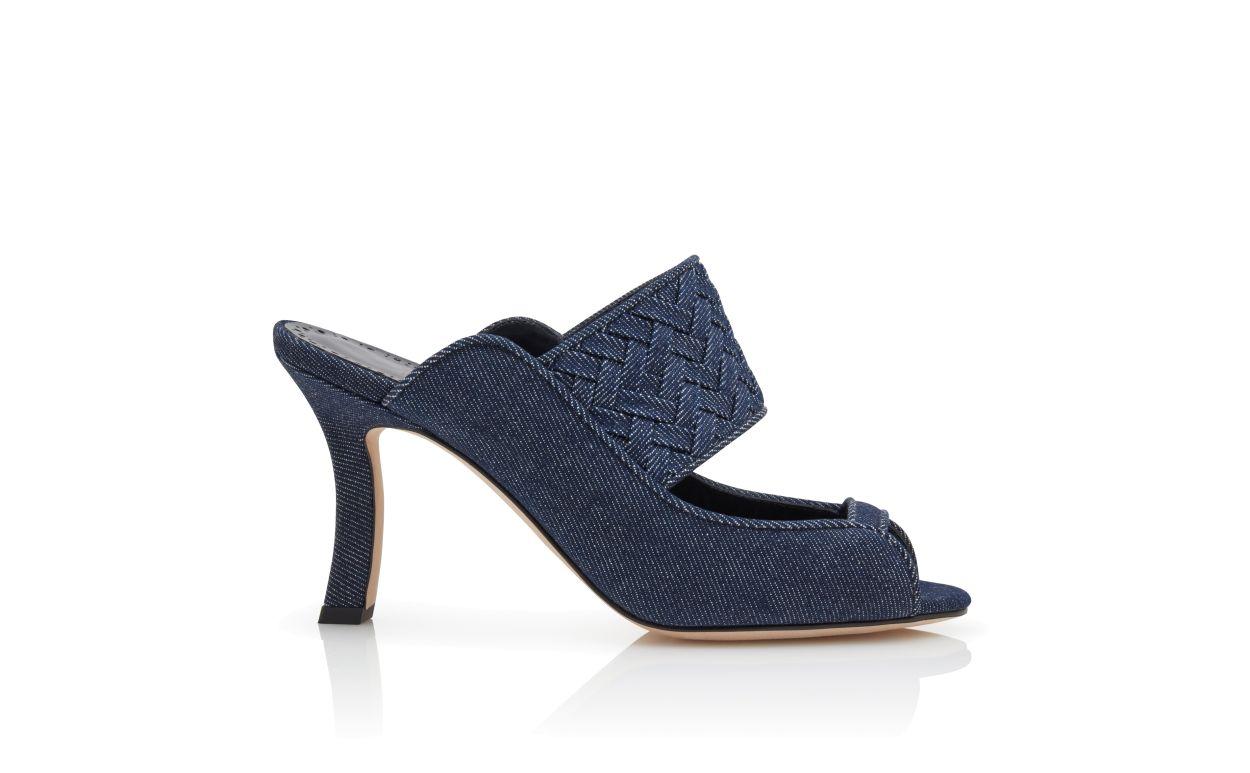 MINGASDEN Dark Blue Chambray Open Toe Mules Product Image