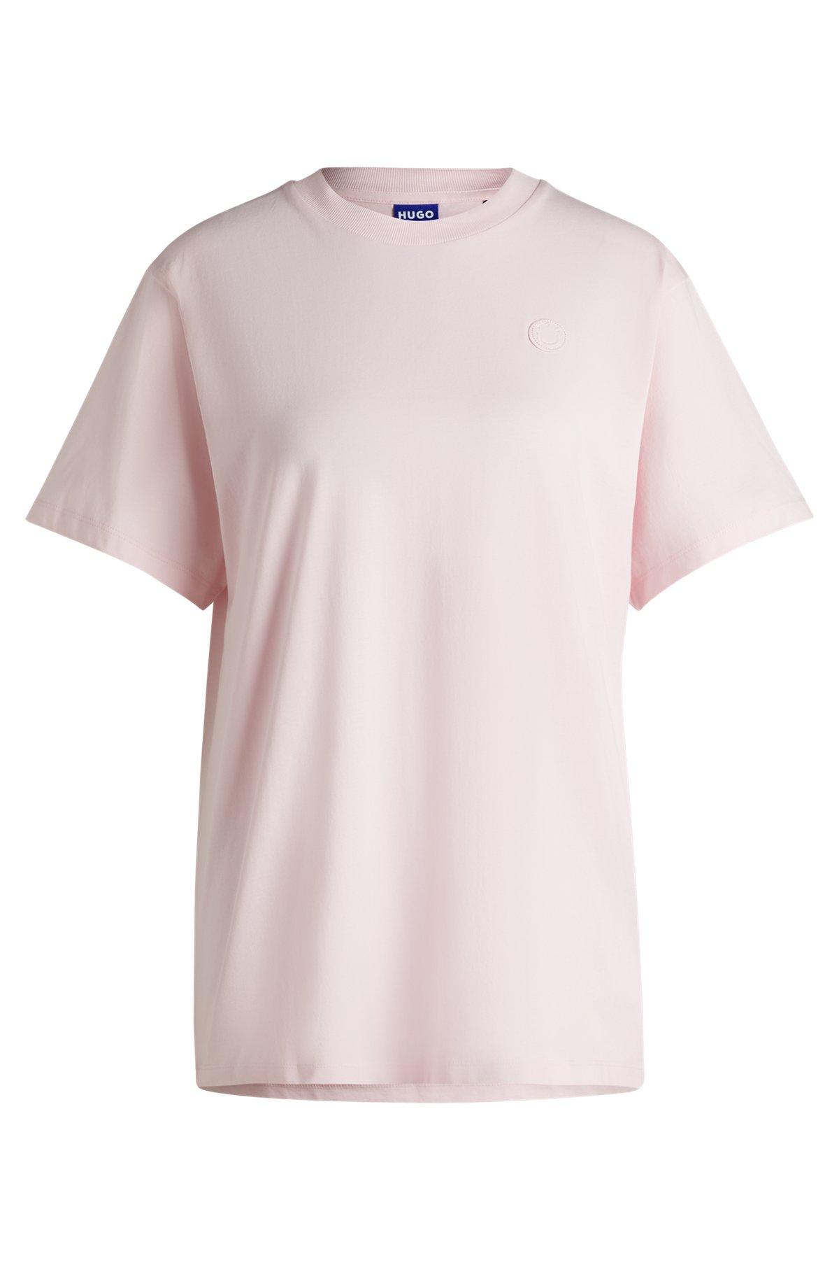 HUGO - Cotton jersey T-shirt with curved logo - light pink Product Image