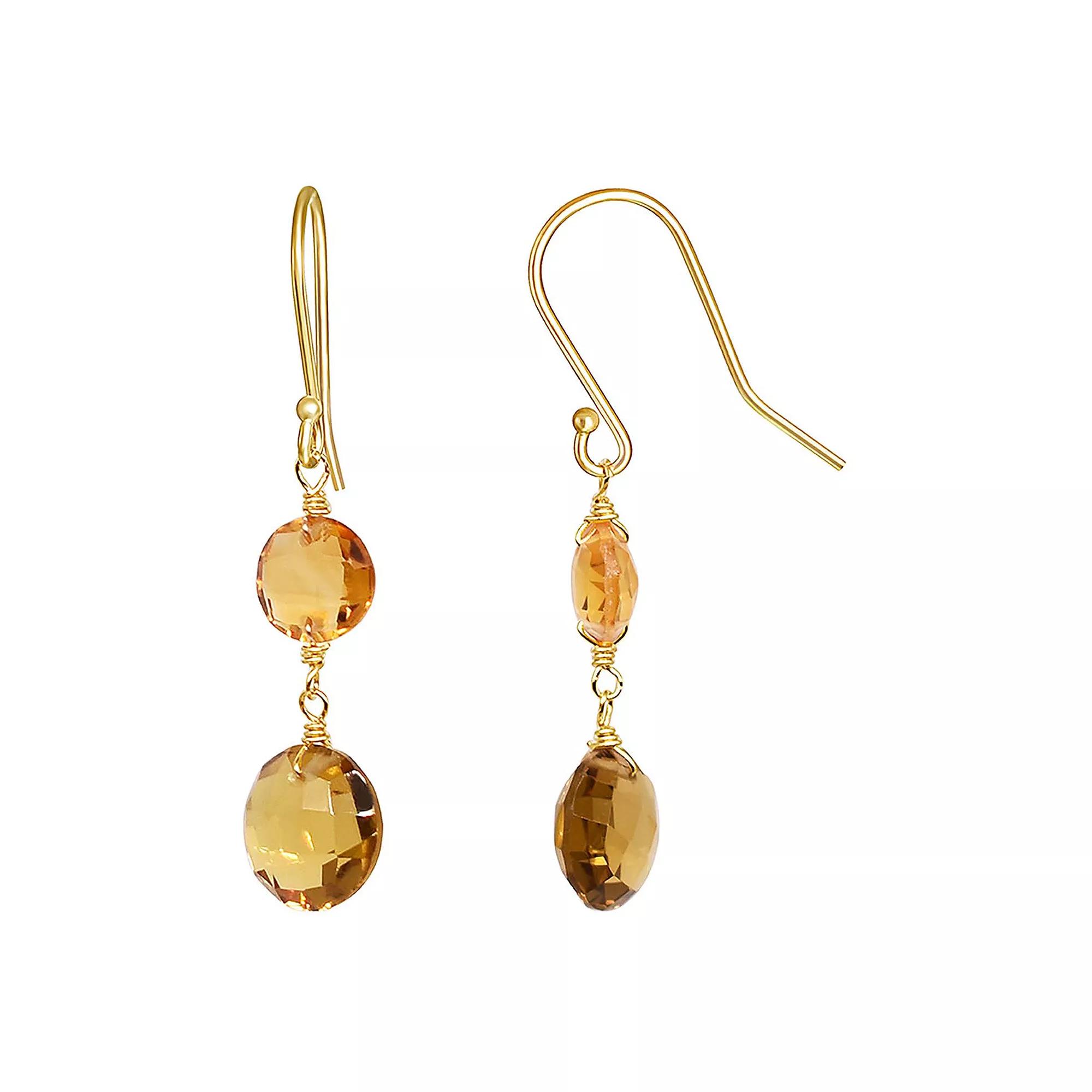 Jewelmak 14k Gold Whiskey Quartz Double Coin Drop Earrings, Women's Product Image
