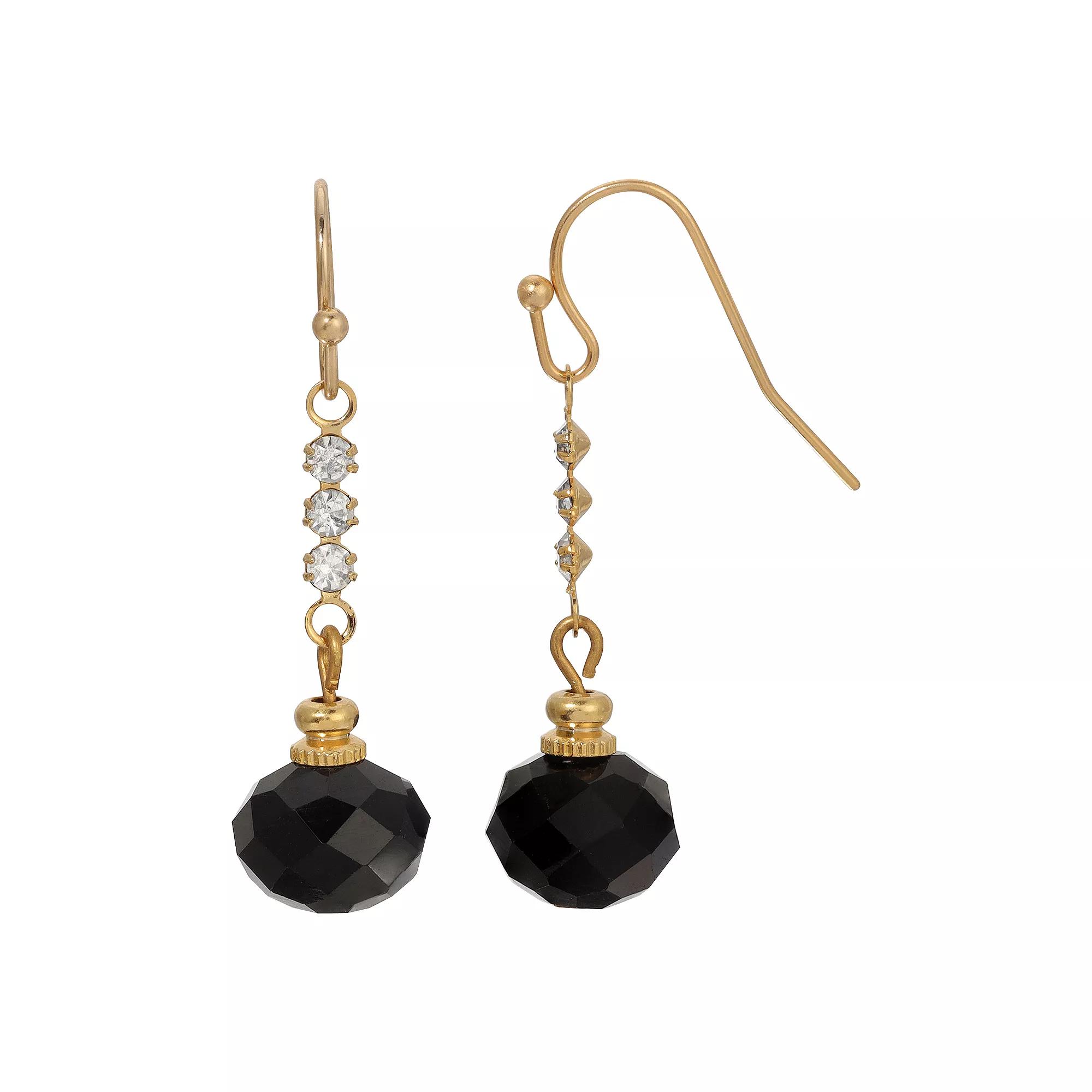 1928 Gold Tone Crystal Linear Drop Earrings, Womens, Black Product Image