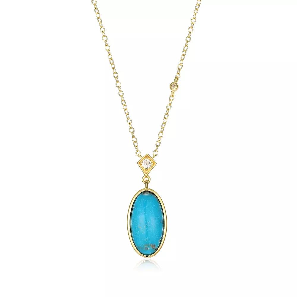 18k Gold Over Silver Stabilized Turquoise & White Topaz Oval Necklace, Women's, Size: 18", Gold Tone Product Image