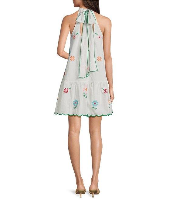 J.Marie Eloise Halter Neck Sleeveless Embroidered Mini Shift Dress Product Image