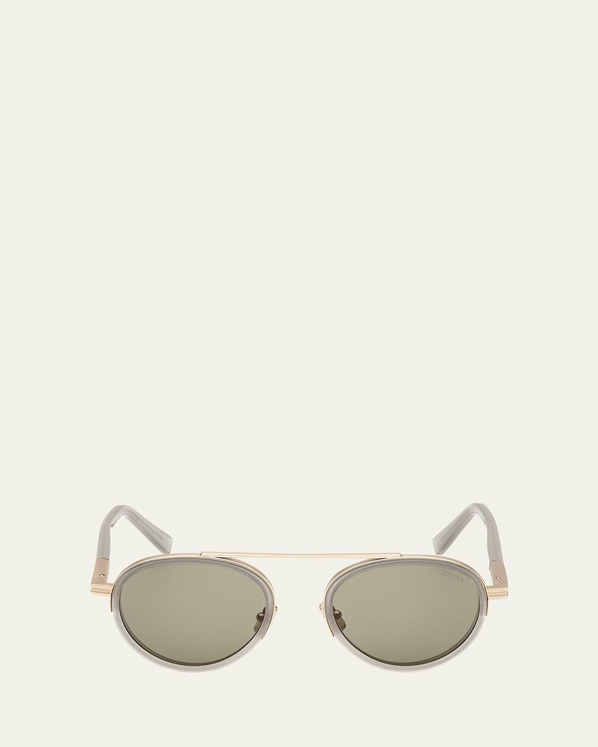 Mens 51MM Round Metal Sunglasses Product Image