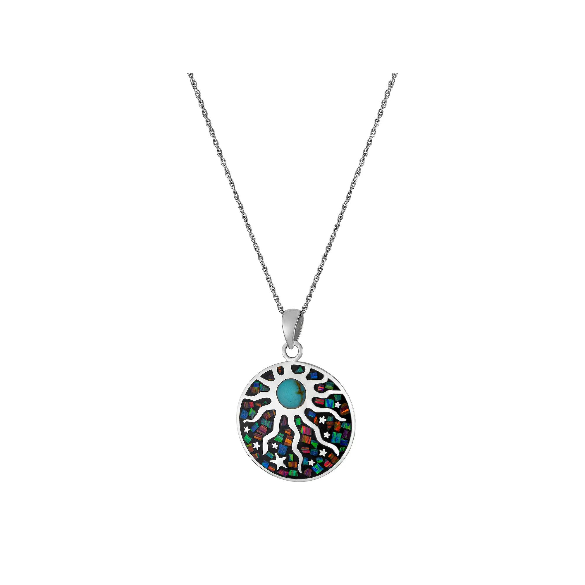 Athra NJ Inc Sterling Silver Simulated Opal Sun Medallion Pendant Necklace, Women's,  Product Image