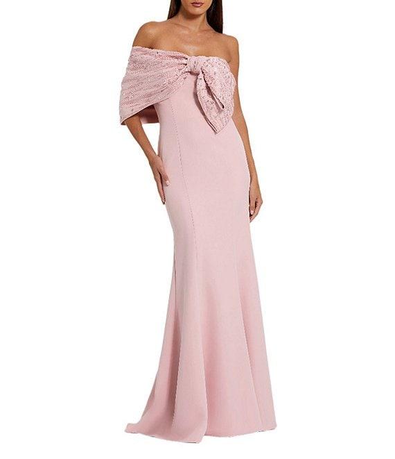 Mac Duggal Beaded Off The Shoulder Crepe Mermaid Gown Product Image