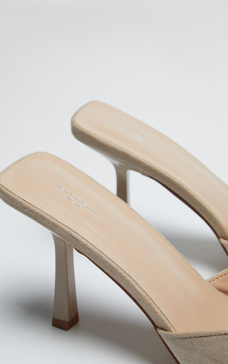 Beige Faux Suede Wide Fit Pointed Toe Lace Up Heeled Mules Product Image