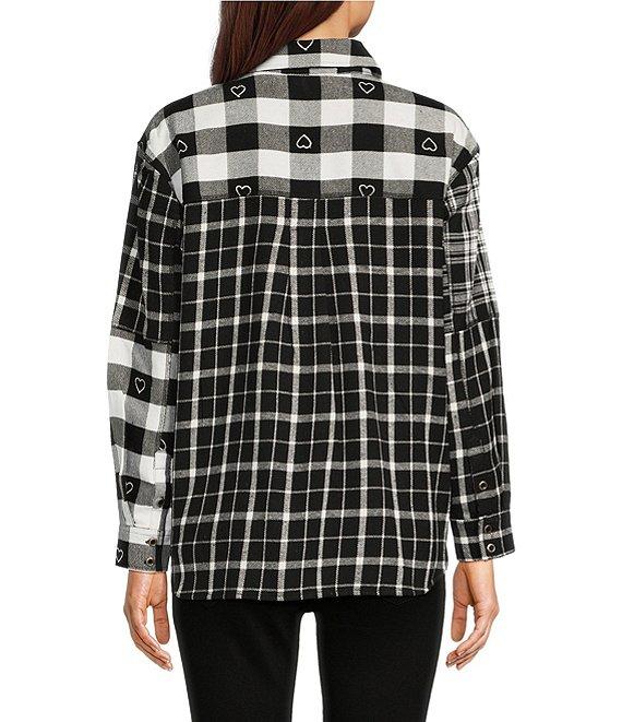 Tru Luxe Mixed Plaid Collar Long Sleeve Shirt Product Image