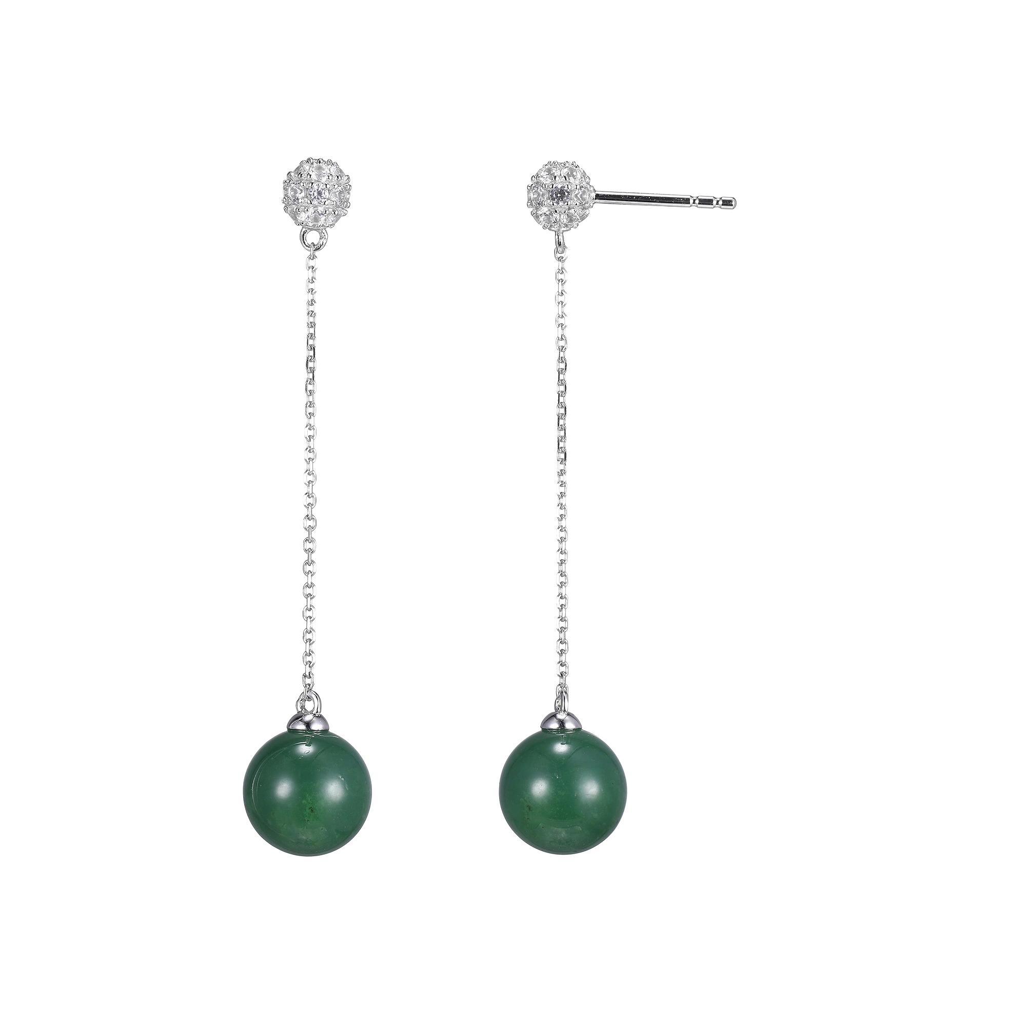 Dynasty Jade Sterling Silver Genuine Nephrite Jade & Lab-Created White Sapphire Bead Drop Earrings, Women's Product Image