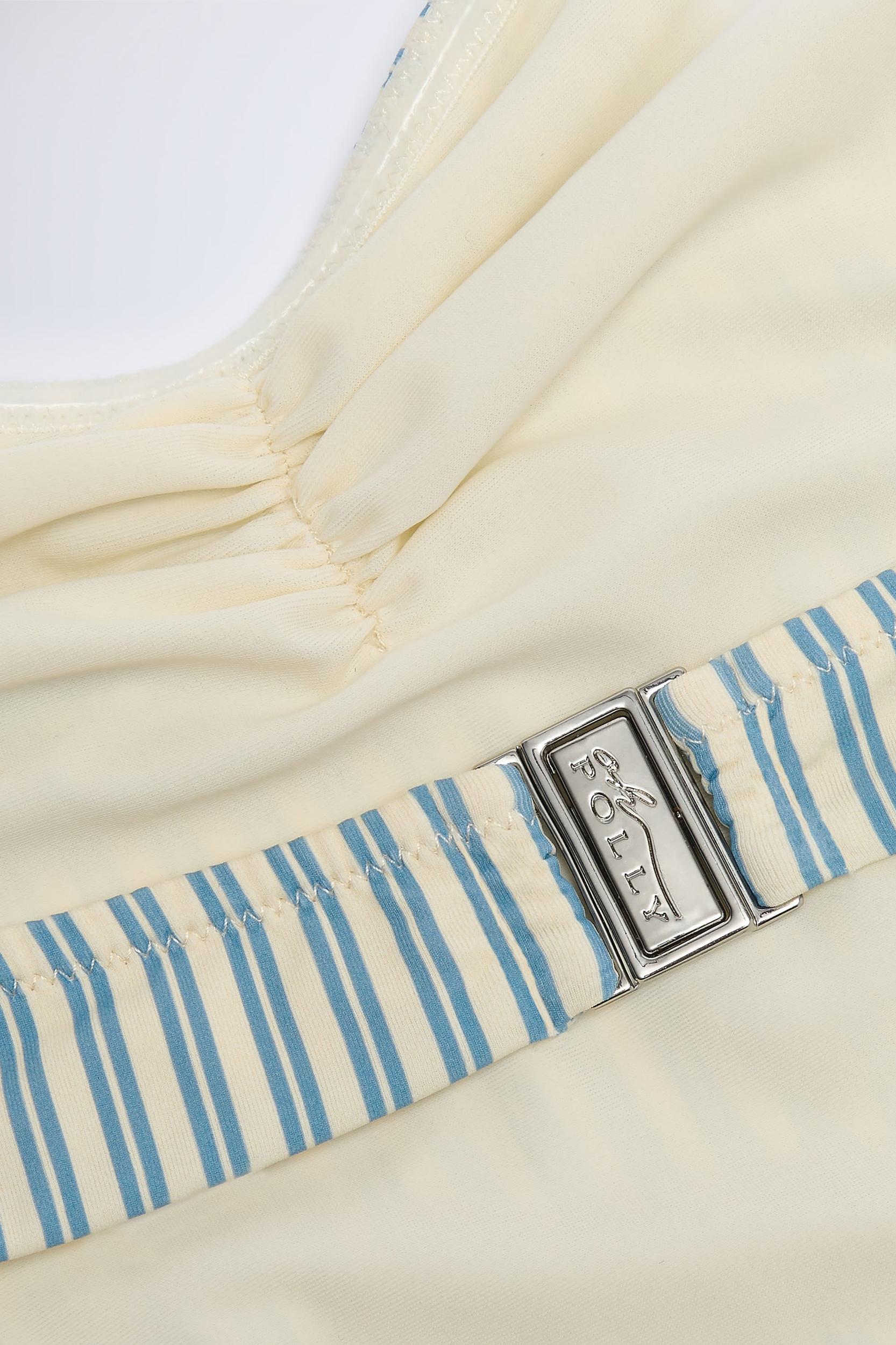 Cut-Out Halterneck Swimsuit in Teal Double Stripe Product Image